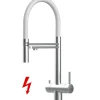 NIEDERDRUCK 3 Wege Wasserhahn Küchenarmatur, Edelstahl Massiv mit 360° schwenkbarem Auslauf, abnehmbare 2 strahl Handbrause, Gebürstet / Weiß