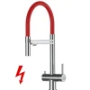 NIEDERDRUCK 3 Wege Wasserhahn Küchenarmatur, Edelstahl Massiv mit 360° schwenkbarem Auslauf, abnehmbare 2 strahl Handbrause, Hochglanz / Rot