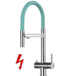 NIEDERDRUCK 3 Wege Wasserhahn Küchenarmatur, Edelstahl Massiv mit 360° schwenkbarem Auslauf, abnehmbare 2 strahl Handbrause, Hochglanz / Türkis
