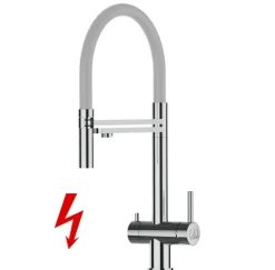 NIEDERDRUCK 3 Wege Wasserhahn Küchenarmatur, Edelstahl Massiv mit 360° schwenkbarem Auslauf, abnehmbare 2 strahl Handbrause, Hochglanz / Hellblau