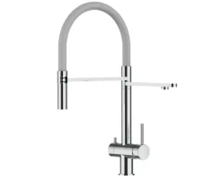 NIEDERDRUCK 3 Wege Wasserhahn Küchenarmatur, Edelstahl Massiv mit 360° schwenkbarem Auslauf, abnehmbare 2 strahl Handbrause, Hochglanz / Hellblau
