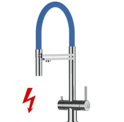 NIEDERDRUCK 3 Wege Wasserhahn Küchenarmatur, Edelstahl Massiv mit 360° schwenkbarem Auslauf, abnehmbare 2 strahl Handbrause, Hochglanz / Blau
