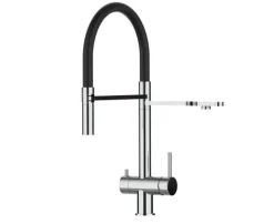 NIEDERDRUCK 3 Wege Wasserhahn Küchenarmatur, Edelstahl Massiv mit 360° schwenkbarem Auslauf, abnehmbare 2 strahl Handbrause, Hochglanz / Schwarz