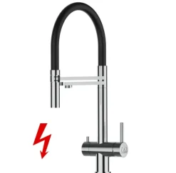 NIEDERDRUCK 3 Wege Wasserhahn Küchenarmatur, Edelstahl Massiv mit 360° schwenkbarem Auslauf, abnehmbare 2 strahl Handbrause, Hochglanz / Schwarz