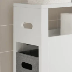 Nischenregal mit 2 grauen Körben Badezimmerregal Weiß BZR83-W