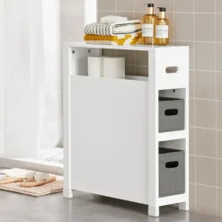 Nischenregal mit 2 grauen Körben Badezimmerregal Weiß BZR83-W