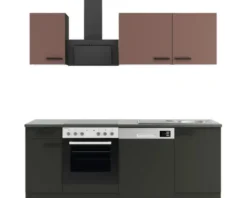 Optifit Küchenzeile ohne Geräte Nizza407/Madrid420 210 cm rostrot anthrazit matt zerlegt Variante reversibel KPNM 2179OE-9+