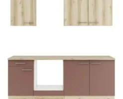 Optifit Küchenzeile ohne Geräte Livorno290/Bari407 210 cm wildeiche rostrot matt strukturiert zerlegt Variante reversibel KPLB 2136OE-9+