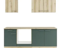 Optifit Küchenzeile ohne Geräte Livorno290/Savona405 210 cm wildeiche grün matt strukturiert zerlegt Variante reversibel KPLS 2136OE-9+