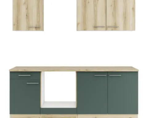 Optifit Küchenzeile ohne Geräte Livorno290/Savona405 210 cm wildeiche grün matt strukturiert zerlegt Variante reversibel KPLS 2136OE-9+