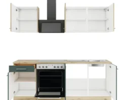 Optifit Küchenzeile ohne Geräte Livorno290/Savona405 210 cm wildeiche grün matt strukturiert zerlegt Variante reversibel KPLS 2136OE-9+