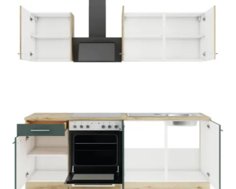 Optifit Küchenzeile ohne Geräte Livorno290/Savona405 210 cm wildeiche grün matt strukturiert zerlegt Variante reversibel KPLS 2136OE-9+