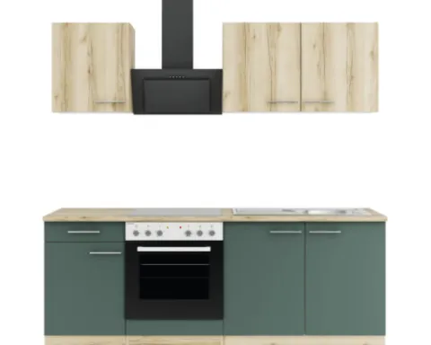 Optifit Küchenzeile ohne Geräte Livorno290/Savona405 210 cm wildeiche grün matt strukturiert zerlegt Variante reversibel KPLS 2136OE-9+