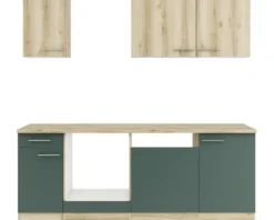 Optifit Küchenzeile ohne Geräte Livorno290/Savona405 210 cm wildeiche grün matt strukturiert zerlegt Variante reversibel KPLS 2179OE-9+