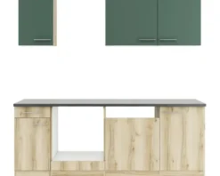 Optifit Küchenzeile ohne Geräte Savona405/Livorno290 210 cm grün wildeiche matt strukturiert zerlegt Variante reversibel KPSL 2179OE-9+