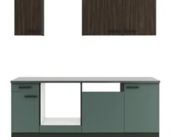 Optifit Küchenzeile ohne Geräte Rimini409/Verona405 210 cm nussbaum grün matt zerlegt Variante reversibel KPRV 2179OE-9+