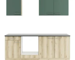 Optifit Küchenzeile ohne Geräte Savona405/Livorno290 210 cm grün wildeiche matt strukturiert zerlegt Variante reversibel KPSL 2136OE-9+
