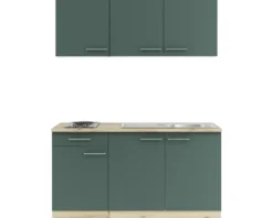 Optifit Singleküche mit Geräten Savona405 150 cm grün matt zerlegt Variante reversibel KPSA 1532-9+