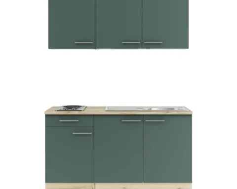 Optifit Singleküche mit Geräten Savona405 150 cm grün matt zerlegt Variante reversibel KPSA 1532-9+