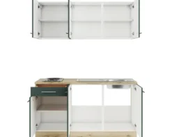 Optifit Singleküche mit Geräten Savona405 150 cm grün matt zerlegt Variante reversibel KPSA 1532-9+