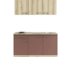Optifit Singleküche mit Geräten Livorno290/Bari407 150 cm wildeiche rostrot matt strukturiert zerlegt Variante reversibel KPLB 1532-9+