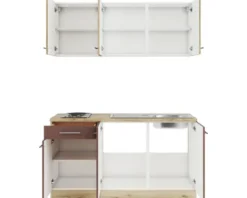 Optifit Singleküche mit Geräten Livorno290/Bari407 150 cm wildeiche rostrot matt strukturiert zerlegt Variante reversibel KPLB 1532-9+