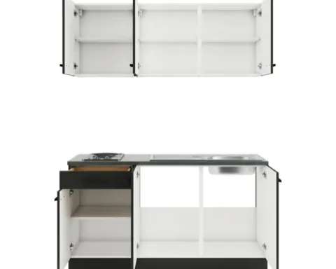 Optifit Singleküche mit Geräten Rimini409/Madrid420 150 cm nussbaum anthrazit matt zerlegt Variante reversibel KPRM 1532-9+