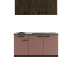 Optifit Singleküche mit Geräten Rimini409/Nizza407 150 cm nussbaum rostrot matt zerlegt Variante reversibel KPRN 1532-9+
