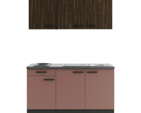 Optifit Singleküche mit Geräten Rimini409/Nizza407 150 cm nussbaum rostrot matt zerlegt Variante reversibel KPRN 1532-9+