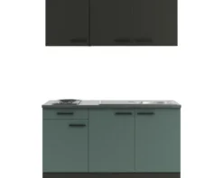 Optifit Singleküche mit Geräten Madrid420/Verona405 150 cm anthrazit grün matt zerlegt Variante reversibel KPMV 1532-9+
