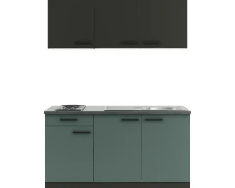 Optifit Singleküche mit Geräten Madrid420/Verona405 150 cm anthrazit grün matt zerlegt Variante reversibel KPMV 1532-9+