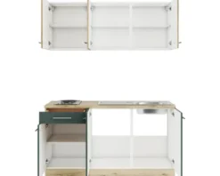Optifit Singleküche mit Geräten Livorno290/Savona405 150 cm wildeiche grün matt strukturiert zerlegt Variante reversibel KPLS 1532-9+
