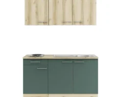Optifit Singleküche mit Geräten Livorno290/Savona405 150 cm wildeiche grün matt strukturiert zerlegt Variante reversibel KPLS 1532-9+