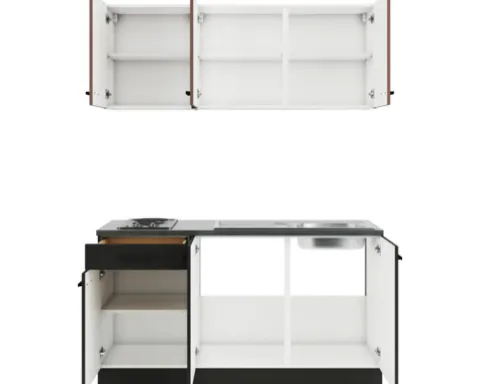 Optifit Singleküche mit Geräten Nizza407/Madrid420 150 cm rostrot anthrazit matt zerlegt Variante reversibel KPNM 1532-9+