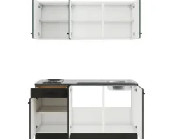 Optifit Singleküche mit Geräten Verona405/Madrid420 150 cm grün anthrazit matt zerlegt Variante reversibel KPVM 1532-9+