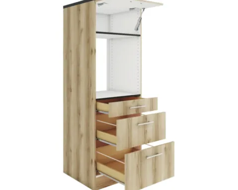 Optifit Backofenhochschrank mit Auszügen Livorno290 BxTxH 60 x 60 x 174,4 cm wildeiche matt strukturiert zerlegt Anschlag reversibel KULI MHB636-9+