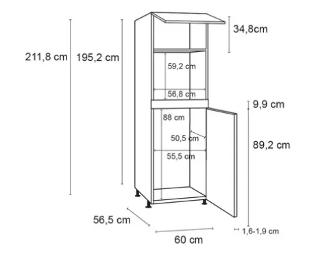 Optifit Backofen/Kühlumbauschrank für 88er Einbaukühlschrank Ingvar420 BxTxH 60 x 58,4 x 211,8 cm anthrazit matt zerlegt Anschlag reversibel KFIN HOMK660-8+