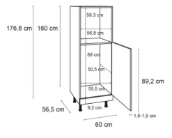 Optifit Backofen/Kühlumbauschrank für 88er Einbaukühlschrank Ingvar420 BxTxH 60 x 58,4 x 176,6 cm anthrazit matt zerlegt Anschlag reversibel KFIN MH660-8+