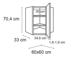Optifit Eckhängeschrank Bengt932 BxTxH 60 x 34,9 x 70,4 cm weiß matt zerlegt Anschlag reversibel KFBE OEMD606-8+