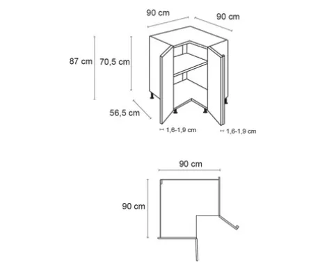 Optifit Eckunterschrank Arvid986 BxTxH 90 x 58,4 x 87 cm weiß glänzend zerlegt Anschlag reversibel KFAV UEL996-8+