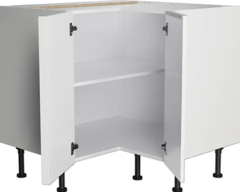 Optifit Eckunterschrank Arvid986 BxTxH 90 x 58,4 x 87 cm weiß glänzend zerlegt Anschlag reversibel KFAV UEL996-8+