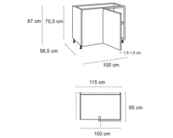 Optifit Eckunterschrank Erik290 BxTxH 100 x 58,4 x 87 cm wildeiche strukturiert matt zerlegt Anschlag reversibel KFER UEL116-8+