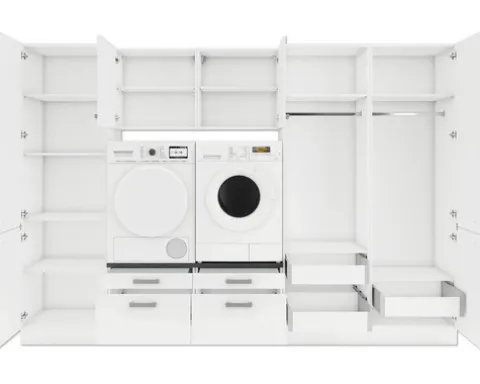 Optifit Hauswirtschaftsraummöbel ohne Geräte Salo214 300 cm weiß matt zerlegt Variante reversibel HWSA HWR-3+