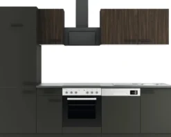 Optifit Küchenzeile ohne Geräte Rimini409/Madrid420 270 cm nussbaum anthrazit matt zerlegt Variante reversibel KPRM 2702OE-9+