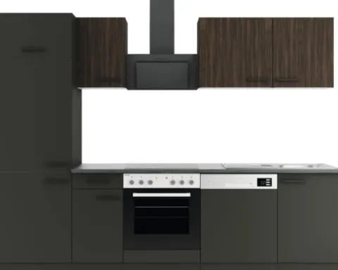 Optifit Küchenzeile ohne Geräte Rimini409/Madrid420 270 cm nussbaum anthrazit matt zerlegt Variante reversibel KPRM 2702OE-9+