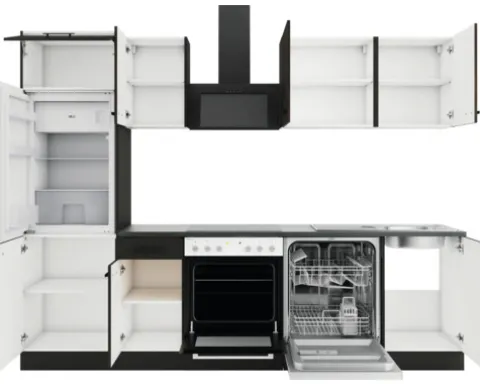 Optifit Küchenzeile ohne Geräte Rimini409/Madrid420 270 cm nussbaum anthrazit matt zerlegt Variante reversibel KPRM 2702OE-9+