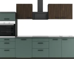 Optifit Küchenzeile ohne Geräte Rimini409/Verona405 270 cm nussbaum grün matt zerlegt Variante reversibel KPRV 2789OE-9+