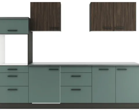 Optifit Küchenzeile ohne Geräte Rimini409/Verona405 270 cm nussbaum grün matt zerlegt Variante reversibel KPRV 2789OE-9+