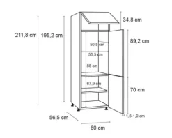 Optifit Kühlumbauschrank für 88er Einbaukühlschrank Bengt932 BxTxH 60 x 58,4 x 211,8 cm weiß matt zerlegt Anschlag reversibel KFBE H661-8+