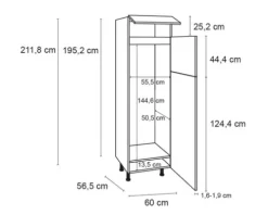 Optifit Kühlumbauschrank für 145er Einbaukühlschrank Rurik986 BxTxH 60 x 58,4 x 211,8 cm weiß glänzend zerlegt Anschlag reversibel KFRU H614-8+